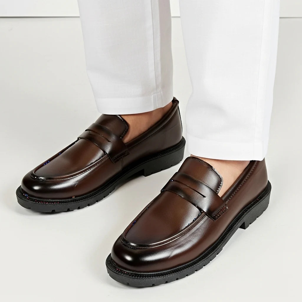 Black Medicated Genuine Leather Chunky Loafers for Men – Premium Comfort & Orthopedic Support